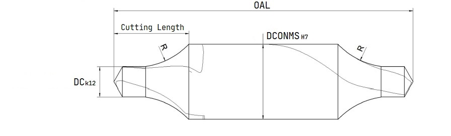 HSS radius center drill 60°, Form R, uncoated, Ø2.5 R6.3x6.3-6.8x45, SD 6.3
